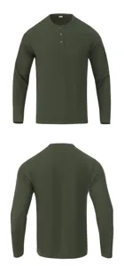 Men's solid dark green long sleeve ribbed henley t-shirt with button casual top wear