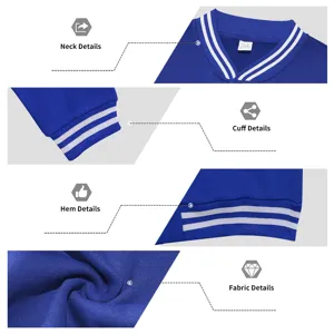 Men's American vintage loose varsity jacket sweatshirt product detail view in blue color.