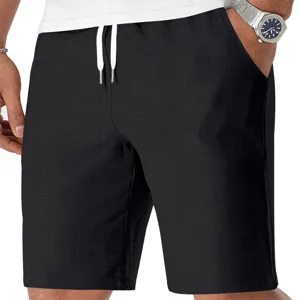 Pantalones cortos casuales de lino para hombre, estilo de vacaciones de verano liso.