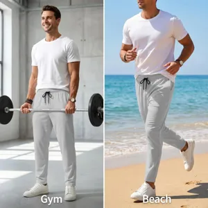 Men's quick-dry sports casual straight sweatpants, breathable elastic fitness running pants.
