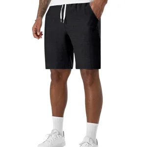 Pantalones cortos negros casuales para hombre con cordón blanco y lino para verano.