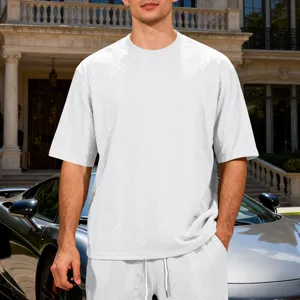 Men's white jacquard knit short sleeve t-shirt casual streetwear summer top stylish outfit