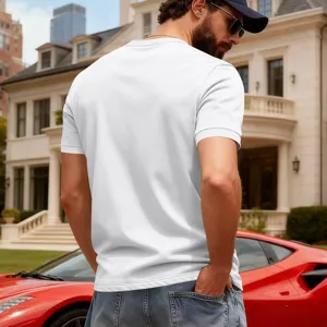 Men's casual short sleeve solid white Henley t-shirt for daily wear and outdoor retro fashion.