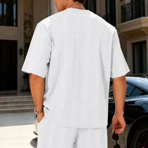 Men's casual streetwear oversized jacquard knit crew neck short sleeve t-shirt top detail