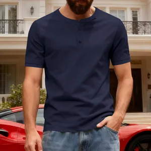 Men short sleeve Henley shirt casual slim fit button down summer top comfort apparel