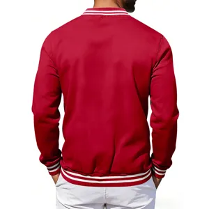 Men vintage red bomber jacket casual streetwear coat classic striped ribbed collar outerwear