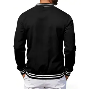 Men vintage black varsity jacket casual streetwear classic fleece baseball uniform sweatshirt top