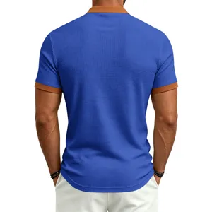 Men's waffle knit short sleeve polo shirt contrast color casual summer top back view details