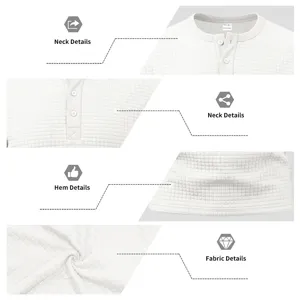 Homme gaufre tricot manches longues henley t-shirt decontracte uni pull haut mode