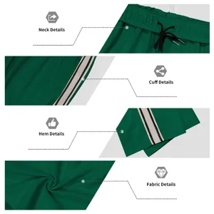 Vue détaillée du pantalon de sport vert montrant la taille, les bandes et le tissu.