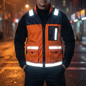 Men's Summer Tactical Reflective Safety Vest Casual Workwear Multi Pocket High Visibility Outdoor Commuter Sleeveless Top