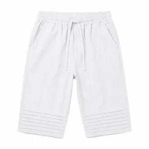Men's casual drawstring capri shorts with pleated hem details, perfect for summer resort.