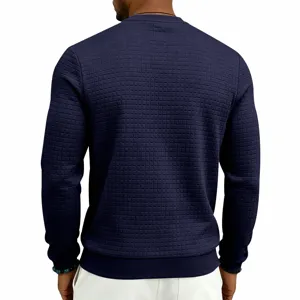 Men's solid crewneck long sleeve waffle grid sweatshirt back view detail display