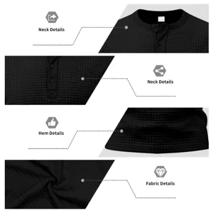 Homme t-shirt henley manches longues en tricot gaufré noir vue de détail haut casual