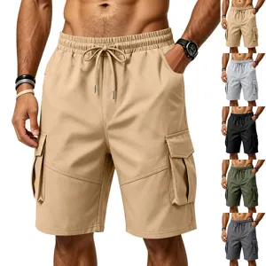 Pantalones Cortos Cargo para Hombre Verano Sueltos Deporte al Aire Libre Casual Talla Grande Cordón Color Sólido Multi-Bolsillo