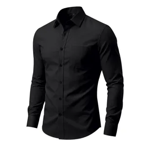 Herren Langarm einfarbig Business Hemd, slim fit Freizeit Knopfleiste Oberteil für Männer.