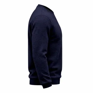 Men's Solid Color Crew Neck Long Sleeve Textured Waffle Sweatshirt Casual Base Top