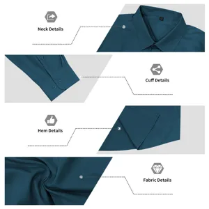 Camisa de hombre color solido manga larga cuello puno dobladillo tela detalle vista