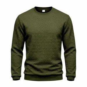 Men's solid color waffle knit crewneck long sleeve casual winter sweater base shirt.