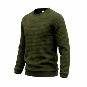Men casual solid color crewneck long sleeve grid textured sweatshirt basic pullover.