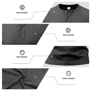 Men vintage waffle knit long sleeve Henley shirt casual textured thermal top for men wear