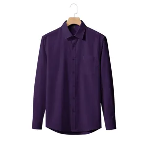 Camisa Hombre Morada Manga Larga Casual Color Sólido Slim Fit Botón Arriba Top Moda
