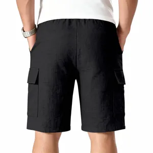 Pantalon corto cargo negro de hombre casual suelto secado rapido con bolsillos vista detalle