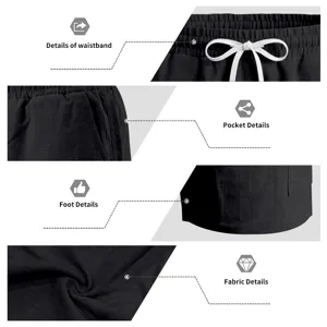 Imagen de detalle de pantalones cortos casuales para hombre con cintura y bolsillos.