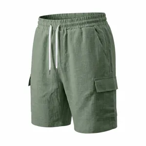 Pantalones cortos cargo casuales holgados para hombre con cordón, verde verano playa estilo.