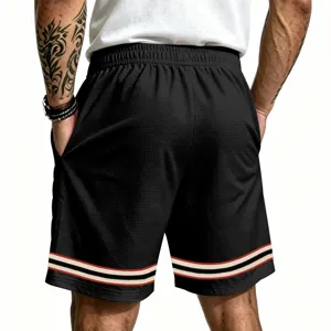 Mens waffle knit athletic shorts breathable casual sport shorts with contrast hem stripes.