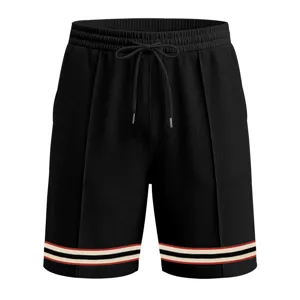 Men's waffle knit casual shorts with drawstring and contrast striped hem for summer.