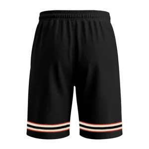 Men's black waffle knit athletic shorts with contrast stripe detail for daily casual wear.