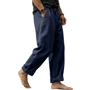 Pantaloni casual in lino da uomo vestibilità comoda dritta traspirante cotone estate top