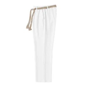 Pantalon casual de verano para hombre de lino corte recto transpirable con cordon