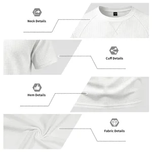 Men casual solid waffle knit short sleeve t-shirt close up neck cuff hem details