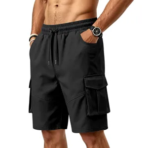 Pantalones cortos cargo hombre verano casual deportivo multi-bolsillos cordón diseño.