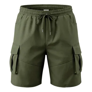 Pantalones cortos cargo verdes de hombre verano casual sueltos con cordón y bolsillos