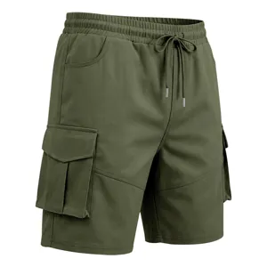 Pantalones cortos cargo de verano para hombre con cintura elástica con cordón y bolsillos.