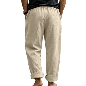 Pantaloni casual in lino da uomo, vestibilita dritta e traspirante in misto cotone morbido.