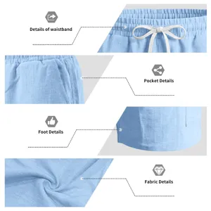 Detalles en primer plano de pantalones cortos casuales para hombre con cintura y tela.