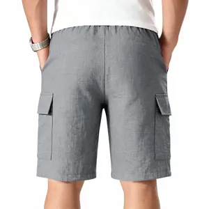 Pantalones cortos cargo grises de secado rápido para hombre con múltiples bolsillos y playa.