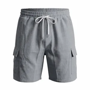 Pantalon corto cargo hombre casual suelto playa secado rapido cordon elastico gris