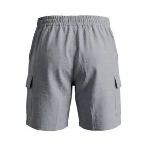 Pantalones cortos cargo de hombre casuales amplios, vista trasera con cordón y bolsillos.