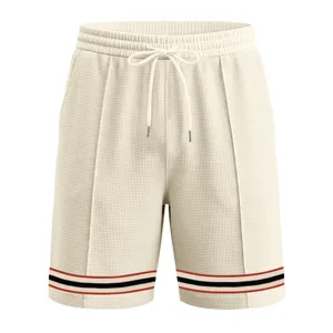 Men waffle knit shorts casual loose fit summer beachwear with contrast striped hem