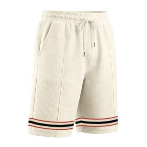 Men waffle knit shorts casual drawstring elastic waist contrast stripe design summer streetwear.