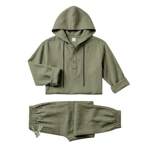 Men's Casual Linen Hooded Set Summer Beach Breathable Long Sleeve Shirt and Pants Outfit
