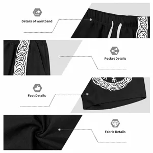 Detailed view of men's casual Viking print shorts waistband and fabric close-up.