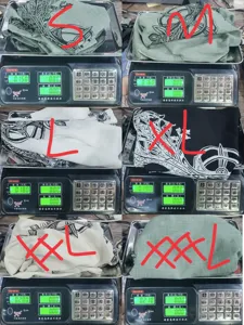 Detailed view showing sizes from S to XXXL with weight measurements for Viking tree of life set.