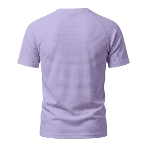 Men Casual Solid Color Waffle Knit Short Sleeve T-Shirt Breathable Crewneck Tee Top
