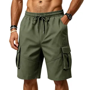 Pantalones cortos cargo hombre verde militar verano exterior cordon multiples bolsillos